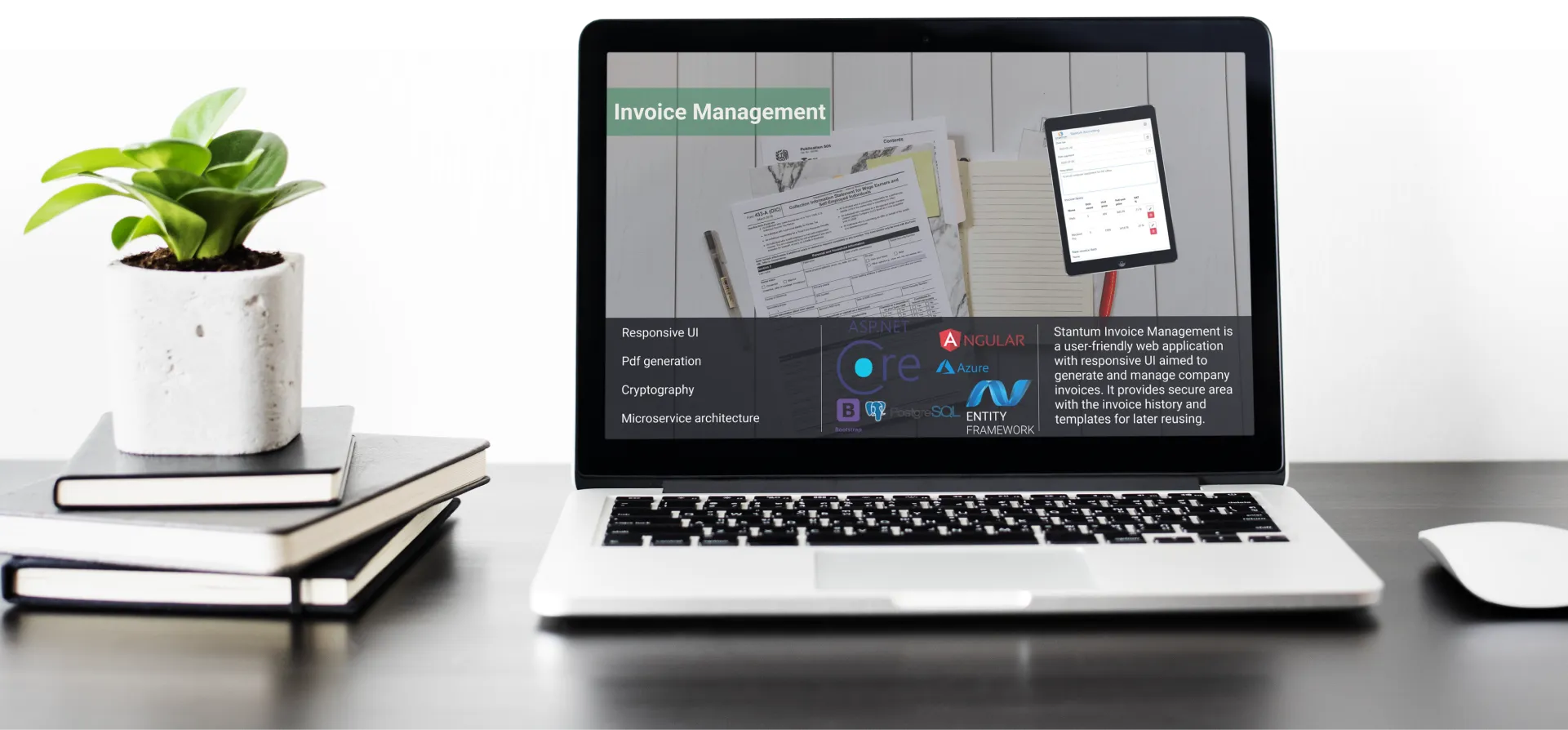 Invoice Management dashboard shown on a laptop