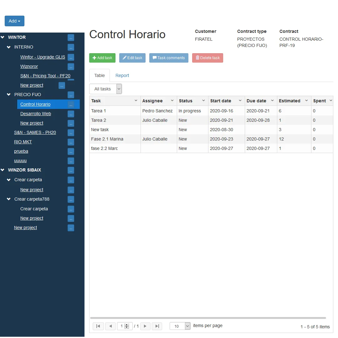 Project Management tool interface